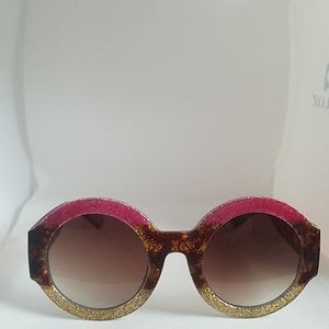 Womens magenta/brn/gold circle frame sunglasses